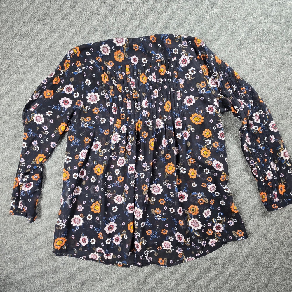 Democracy Floral Blouse Womens Medium Black Pintuck Pleated Top (T8)